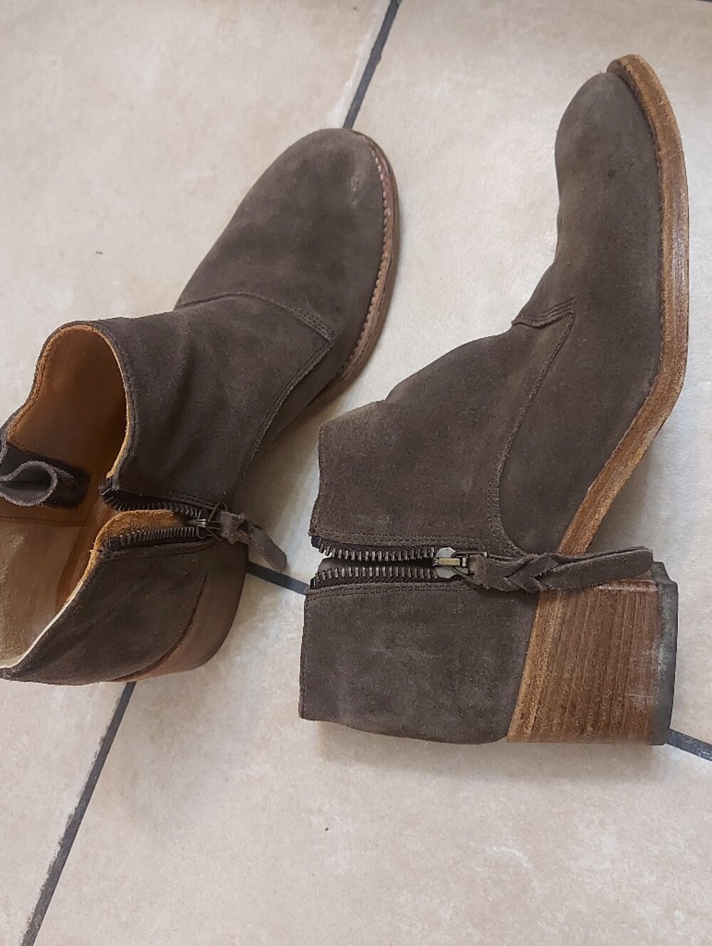 Alberto Fermani Dark Brown Suede Ankle Booties with Side Zip Itali